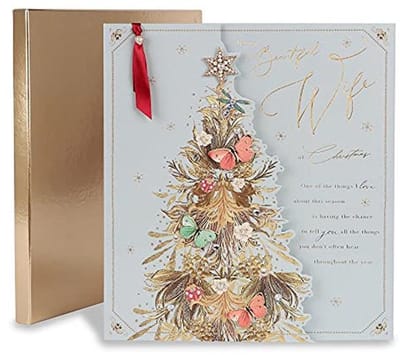 Decoratieve kerstkaart voor vrouw - Luxe kerstwenskaart in doos - Meerkleurig ontwerp