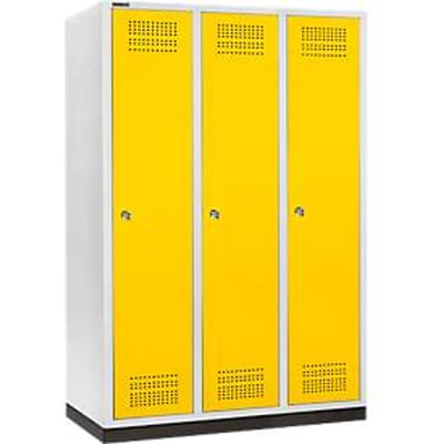 Schäfer Shop Genius Kledinglocker met fitting, 3 compartimenten, 400 mm compartimentbreedte, cilinderslot, lichtgrijs/koolzaadgeel
