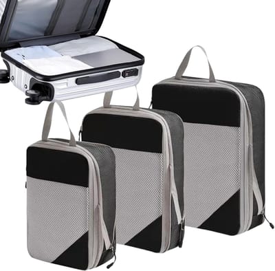 Compressie Packing Cubes - Reisorganizer Koffer - Efficiënt Inpakken - Waterdicht Ontwerp - 3 stuks - Zwart
