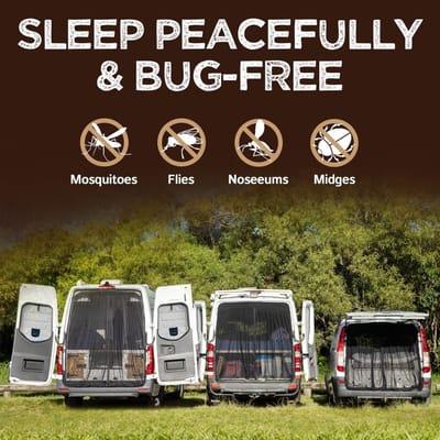 Famanu - Insectennet voor bestelwagens van Mercedes Vito, Volkswagen Transporter en Volkswagen California. Achterdeur hor met ritssluiting (klein)