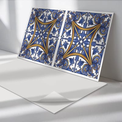Wallfluent Vinyl Tegels - Plantenpatroon met Ornamenten Vinyl Vloer Tegels - 40 cm x 20 cm - Blauw PVC Tegels - 10 stuks - Rechthoek PVC Tegels - Patroon Plaktegels - Zelfklevende Vinyl Tegels - Plaktegels Keuken en Badkamer