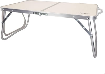 SnelShoppen - Inklapbare Strandtafel 60x40x25 cm - Crèmekleurig Metalen Frame met Houten Plaat - Ideaal voor Camping, Tuin, Feest en Buitenactiviteite