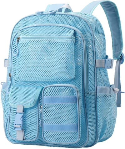 LISM-Rugzak van verstevigd mesh, transparante schooltas, geschikt voor school, zwemmen en stranduitjes - blauw