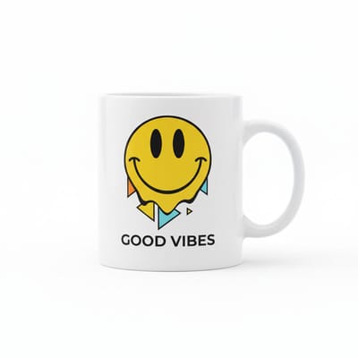 Good Vibes Smiley Gezicht Mok - 330ml Keramische Mok voor Positieve Energie Liefhebbers