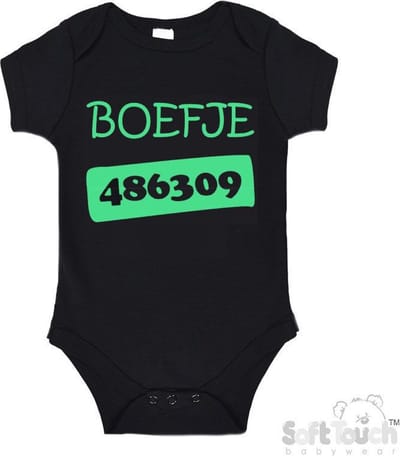100% Katoenen Romper "Boefje 486309" Unisex Katoen Zwart/mint Maat 56/62