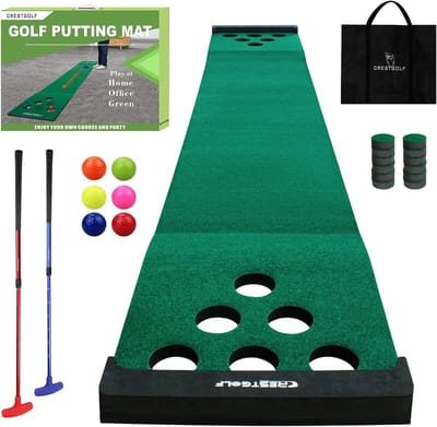 Golf Pong Game Set - Golf Putting Mat - Inclusief 2 Putters - 6 Golfballen - 12 Hole Covers - Golfspel voor Binnen & Buiten - Party Game - Kantoor & Tuin - Short Game Training - Putting Green - Cadeau voor Mannen - Groen - Complete Set