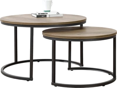 Salontafel Christchurch rond set van 2 houtkleurig donker en zwart [en.casa]