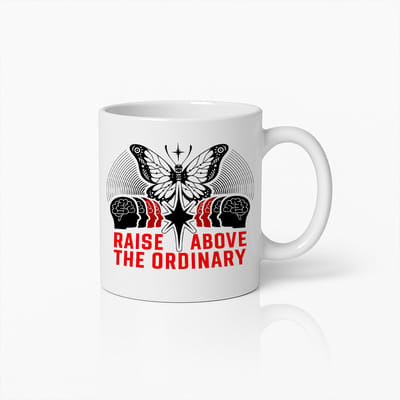 Raise Above the Ordinary Motivatie Mok – 330 ml Keramische Koffiebeker – Inspirerend Vlinderontwerp – Perfect Cadeau voor Dromers en Doorzetters
