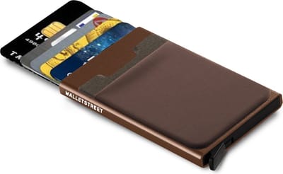 Walletstreet Uitschuifbare Pasjeshouder DS2 Plus - Walletstreet Aluminium Creditcardhouder Card Protector Anti-Skim/ RFID Card Protector 8 Pasjes – Bruin/Brown