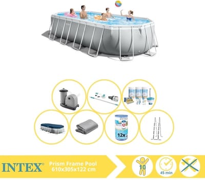 Intex Prism Frame Zwembad - Opzetzwembad - 610x305x122 cm - Inclusief Onderhoudspakket, Filter en Stofzuiger