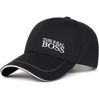 Unisex THE REAL BOSS Letter Borduurwerk Baseballpetten Lente en Herfst Outdoor Verstelbare Casual Hoeden Hip Hop Hoed Zonnebrandhoed zwart