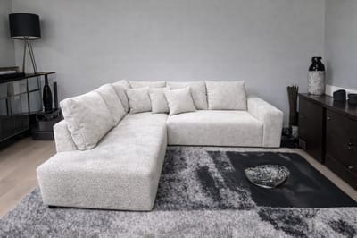 Moderne Hoekbank met Lounge Links – Koningstijl - Silver Ribstof (Corduroy) – Inclusief Kussens – Comfortabele Zit- en Loungebank voor Woonkamer
