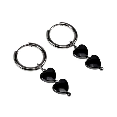 ∅16mm Oorbellen Dames - RVS - Oorringen met Gefacetteerde Dubele Hart Hanger - Bungelen Oorbellen