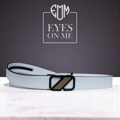 Witte Topgrain leren riem zonder gaatjes met automatische gesp voor heren (Model 8021-W)