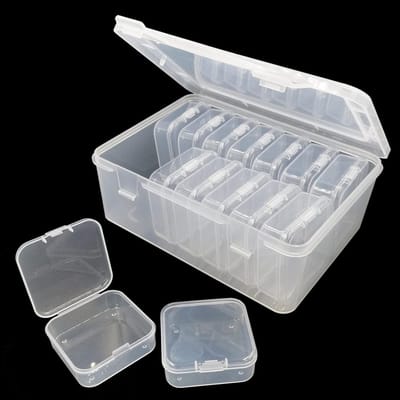 Organiseer je sieraden en kleine onderdelen met deze transparante opbergdoos van 15 stuks, ideaal voor kralen en juwelen, compact formaat 5.5x5.5x2 cm
