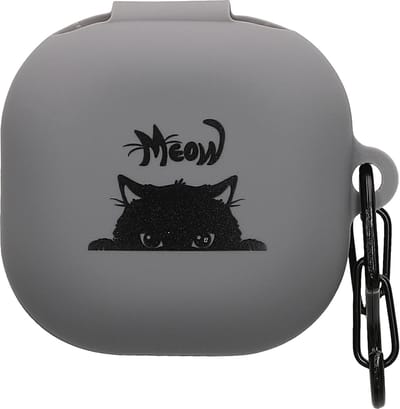 kwmobile Hoes geschikt voor Samsung Galaxy Buds FE - Siliconen cover voor oordopjes in grijs / zwart - Kat Meow design