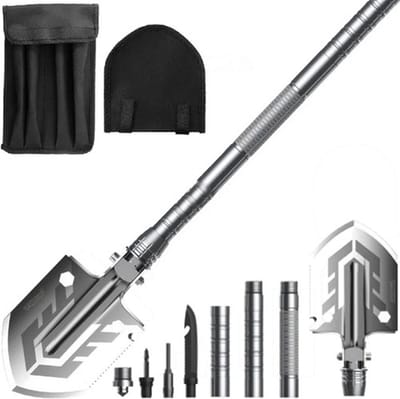 MOZY - Opvouwbare Schep - 16 in 1 - met Hoezen - tot 67 cm - Survivalschep - Schop - Spade - Pioniersschep - Vouwschop - Schop - Outdoor - Kamperen - Camping - Multifunctionele Schep - Militaire Schop - Gereedschap