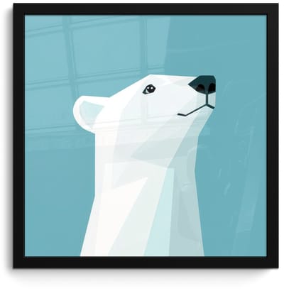Poster in lijst - Fotolijst 40x40 cm - Posters - Ijsbeer - Lichtblauw - Minimalistisch - Posterlijst zwart - Decoratie - Wanddecoratie woonkamer - Muurdecoratie slaapkamer