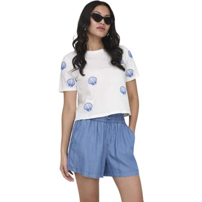 Only witte dames t-shirt   Ronde hals   Regular fit   Geborduurd   Duurzaam   Korte mouw Wit S
