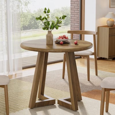 Tribesigns Ronde Eettafel Keukentafel voor 2-4 personen - 80 x 80 x 75 cm - Industrieel Design - Houten Eettafel voor Eetkamer - Bruin