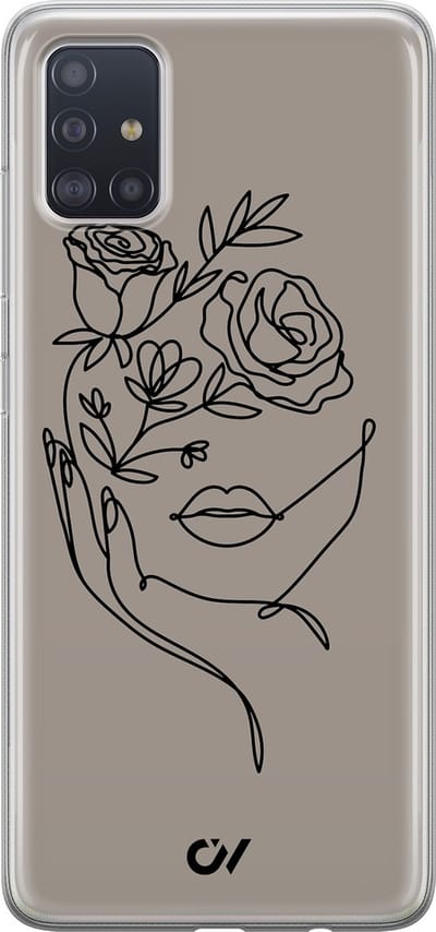 Hoesje geschikt voor Samsung Galaxy A51 hoesje - Oneline Face Flower - - Grijs - - Casevibes