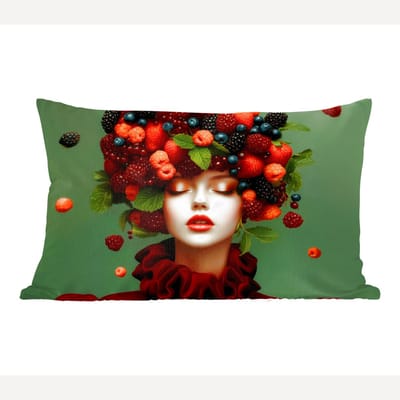 Sierkussens - Kussentjes Woonkamer - 60x40 cm - Vrouw - Aardbeien - Frambozen - Bramen - Bessen