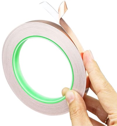 Dubbelzijdige zelfklevende koperen folie tape (50 m × 6 mm) - EMI en HF afscherming, papiercircuits en elektrische reparaties - 2 stuks