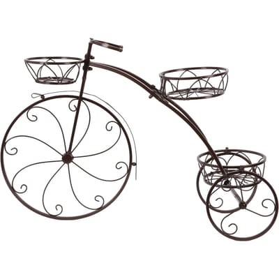 Support de planteur tricycle moderne bonne ventilation 3 niveaux métal tricycle porte-pot de fleurs pour cour jardin coin bronze