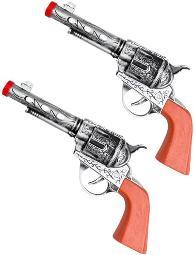 Boland Pistool/revolver - 2x - zilver - 20 cm - kunststof - western thema - verkleedaccessoire
