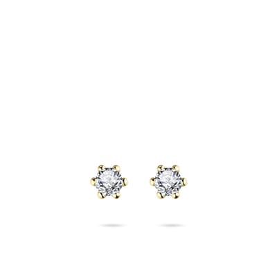 Jewels Inc. - Oorbellen - Oorstekers - Solitaire Gezet met Zirkonia Steen - 5mmØ - 14 Karaat Geelgoud