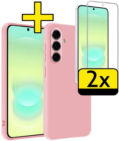 Hoesje - Met 2x Screenprotector - Geschikt voor Samsung Galaxy A37 - Sterk & Shockproof - Back Cover - Siliconen Case - Telefoon Hoes - Telefoonhoesjes - Lichtroze
