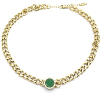 ketting - rvs - goud kleurig - groene steen - cadeau tip