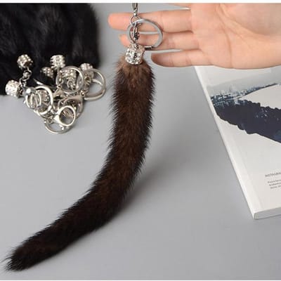 Nertsbont Sleutelhanger Nertsstaart Sleutelhanger Echte Nertsbont Tas Bedeltje Natuurbont Speeltje 100% Echt Natuurbont Sleutelhanger Mevr. Minshu Merk gray