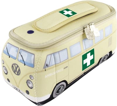 BRISA VW Collection - Volkswagen neopreen universele make-up-, cosmetica-, cultuur-, reis-, EHBO-tas in T1 Bulli Bus-design - Beige, Ambulance - groot
