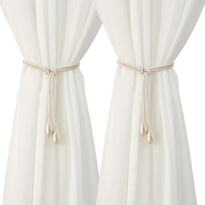 2 Pièces Embrasses de Rideaux avec Accent Floral Attaches pour Rideaux de Fenêtre, Fermeture à Cordon Coulissant Réglable pour Rideaux, Voilages, Décoration de Fenêtre pour la Maison beige