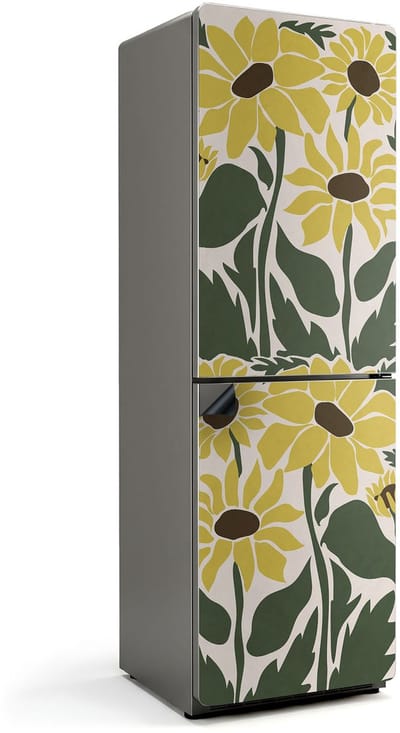 Wallfluent Magnetische Koelkastmat - Bloemenpatroon met bladeren Koelkast Magneet Sticker - 60 cm x 190 cm - Geel Magnetische Koelkastmat - Koelkast Magneet Decoratie - Decoratieve Magneetmat Voor Koelkast - Verwijderbare Koelkast Decoratie