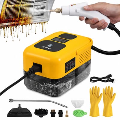 VHV - Stoomreiniger - Handstoomreiniger - Elektrische stoomreiniger - Krachtig 2500W - Met 6 opzetborstels - Voor badkamer, meubels en keuken - Diepe reiniging - Geel