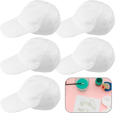 Witte Baseball Caps van 5 Stuks van 100% Katoen voor DIY Graffiti, Geschikt voor Kunstfeesten en Gezinsactiviteiten, Maat 55 cm
