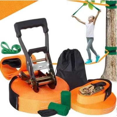 Eszenzics™ Slackline kit XL - Extra lang 18.3m'- Duurzaam en robuust ontwerp - Incl. boombeschermers en opbergtas - Premium Spanratel - Armtrainer - Outdoor - Sport - Speelgoed