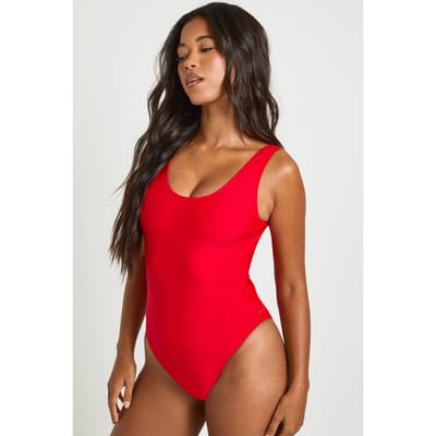 boohoo Dames Essentials Scoop Badpak | Rood | Maat: 44
