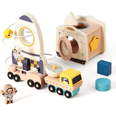 Houten Astronaut Ruimte Speelgoed Set Baby Montessori Raket Kennis Puzzel Speelgoed Vroege Vormherkenning Bouwsteen Stapelspel