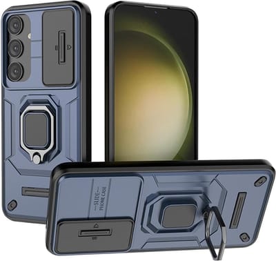 Exobox Geschikt voor Samsung Galaxy S24 FE 5G - Schokbestendig - Schuifcamera - Back Cover Hoesje - Blauw