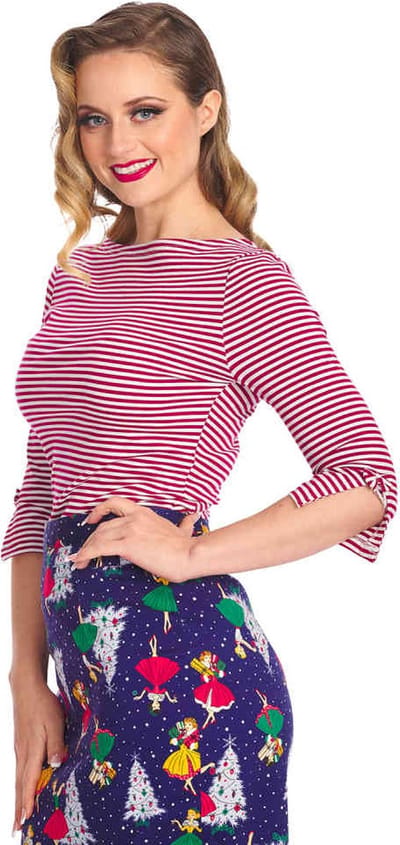 Banned - Merry Xmas Stripe Top - S - Wit/Groen