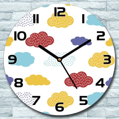 Coloray Wandklok - Kleurrijke wolken Glazen Wandklok - 30fi cm - Geel Wandklok - Wandklok Ronde - Wandklok Modern - Wandklok Keuken - Stille Wandklok