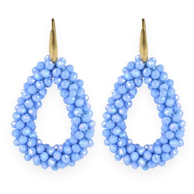 Lajetti - Iceblue Gala Druppel Oorbellen Dames - Stainless Steel Beaded Earrings - Glaskralen Blauw