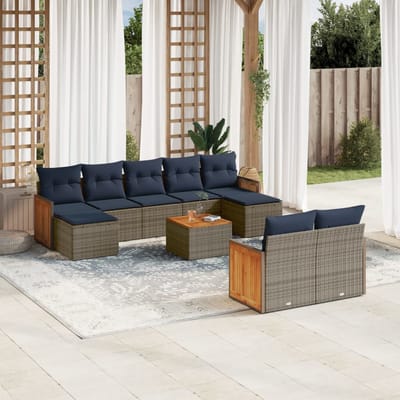 vidaXL - 10-delige - tuinbankset - met - kussens, - grijs - polyrotan