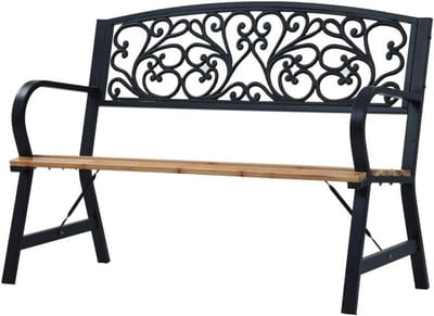 Tuinbank Hout - Buitenbank - Ontspannen Buiten - Gietijzeren Rugleuning - 120 cm - Zwart