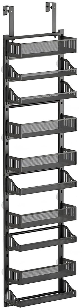 Deur Organizer met 10 Planken - Heavy Duty Hangend Opbergsysteem - voor keuken en voorraadkast - Zwart Carbonstaal - Wit