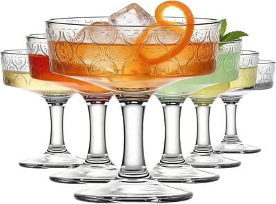Elegante dessertglazen met bloemenreliëf - Set van 6 stuks, 200 ml voor cocktails, champagne, ijs en fruitsalade