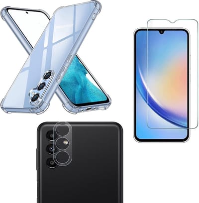 Anti -Shock Silicone hoesje transparant met Screenprotector Glas 1x en Camera lens protector 1x Geschikt voor: Samsung Galaxy A14 4G